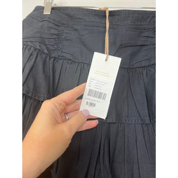 NWT Cleobella Kera Tiered Mini Skirt Pull On Elastic Waist Charcoal Black Sz Med - Picture 5 of 8